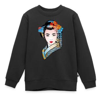 Geisha japonaise chrysanthème Kimono 107 - Sweat Premium enfant bio - noir - Devant - AI Model Kid Female (0cm)