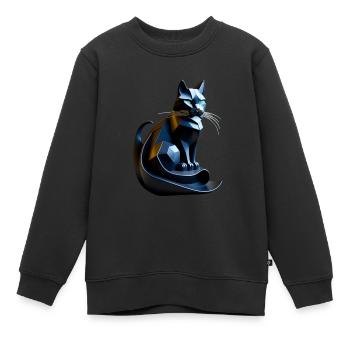 Chat noir profil origami, futuriste - Sweat Premium enfant bio - noir - Devant - AI Model Kid Female (0cm)