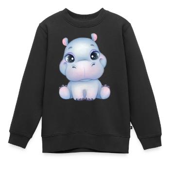 Mignon bébé hippopotame avec des yeux - Baby-Hippo - Sweat Premium enfant bio - noir - Devant - AI Model Kid Female (0cm)