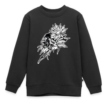 Crâne // Fleur // Illustration - Sweat Premium enfant bio - noir - Devant - AI Model Kid Female (0cm)