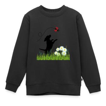 Frühlingsdesign - Hund, Wiese und Marienkäfer - Kinder Premium Organic Sweatshirt - Schwarz - Vorne - AI Model Kid Female (0cm)