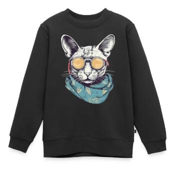 Chat lunettes jaunes - Sweat Premium enfant bio - noir - Devant - AI Model Kid Female (0cm)