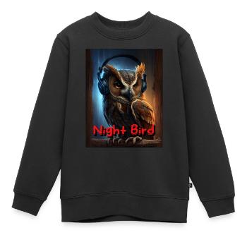 Nachteule mit Kopfhörer - Kinder Premium Organic Sweatshirt - Schwarz - Vorne - AI Model Kid Female (0cm)