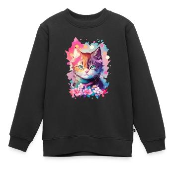 Unique pastel watercolors cat - Kids Premium Organic Sweatshirt - black - Front - AI Model Kid Female (0cm)