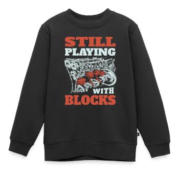 Still playing with blocks, Mechanics Engine Block - Kids Premium Organic Sweatshirt - black - Front - AI Model Kid Female (0cm)