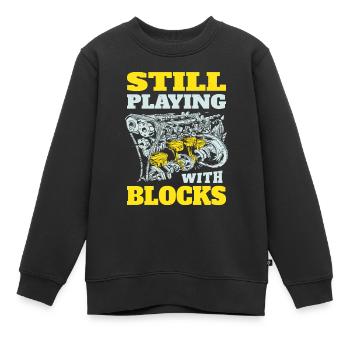 Still playing with blocks, Mechanics Engine Block - Kids Premium Organic Sweatshirt - black - Front - AI Model Kid Female (0cm)