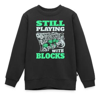 Still playing with blocks, Mechanics Engine Block - Kids Premium Organic Sweatshirt - black - Front - AI Model Kid Female (0cm)