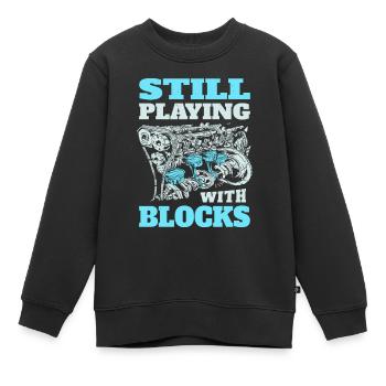 Still playing with blocks, Mechanics Engine Block - Kids Premium Organic Sweatshirt - black - Front - AI Model Kid Female (0cm)