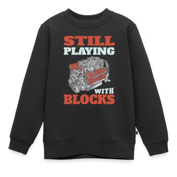 Still playing with blocks, Mechanics Engine Block - Kids Premium Organic Sweatshirt - black - Front - AI Model Kid Female (0cm)