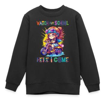 Attention à l’école - me voilà / Steampunk girl - Sweat Premium enfant bio - noir - Devant - AI Model Kid Female (0cm)