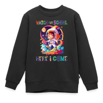 Attention à l’école - me voilà / Garçon astronaute - Sweat Premium enfant bio - noir - Devant - AI Model Kid Female (0cm)