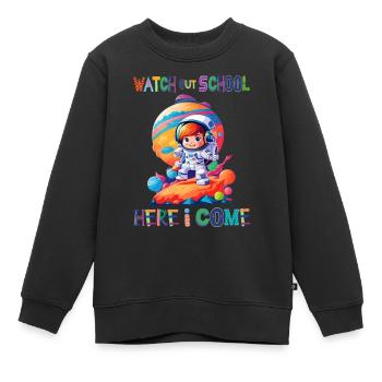 Attention à l’école - me voilà / Astronaute fille - Sweat Premium enfant bio - noir - Devant - AI Model Kid Female (0cm)