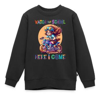 Attention à l’école - me voilà / Fille steampunk - Sweat Premium enfant bio - noir - Devant - AI Model Kid Female (0cm)