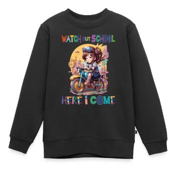 Attention à l’école - me voilà / Fille steampunk - Sweat Premium enfant bio - noir - Devant - AI Model Kid Female (0cm)
