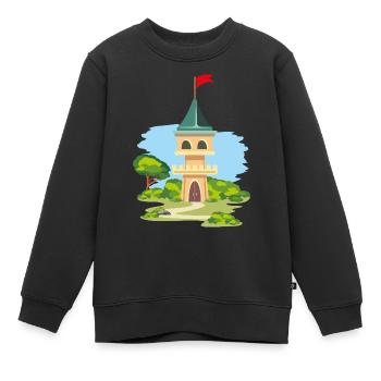 Château caricatural - Sweat Premium enfant bio - noir - Devant - AI Model Kid Female (0cm)