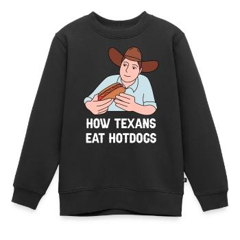 Hotdog in Texas Design für stolze Texaner - Kinder Premium Organic Sweatshirt - Schwarz - Vorne - AI Model Kid Female (0cm)
