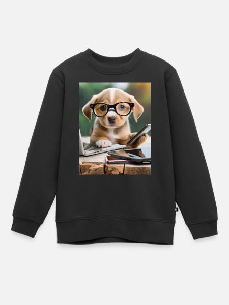 chien à lunettes - Sweat Premium enfant bio - noir
