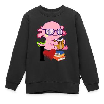 Axolotl Buchliebe - süßer Cartoon Axo mit Brille - Kinder Premium Organic Sweatshirt - Schwarz - Vorne - AI Model Kid Female (0cm)