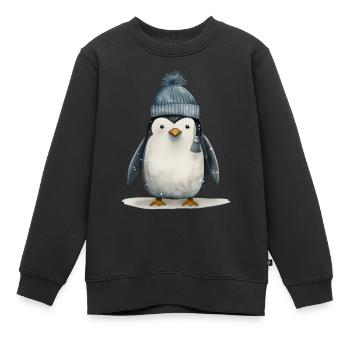 T-shirt pingouin chiot : Adorable espièglerie de l’Antarctique - Sweat Premium enfant bio - noir - Devant - AI Model Kid Female (0cm)