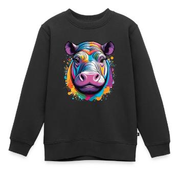 Hippopotame - Sweat Premium enfant bio - noir - Devant - AI Model Kid Female (0cm)