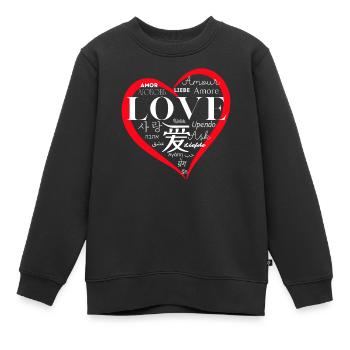 Global Love: Mehrsprachiges Herzdesign - Kinder Premium Organic Sweatshirt - Schwarz - Vorne - AI Model Kid Female (0cm)