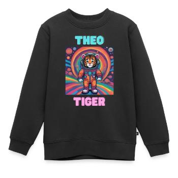 Theo Tiger - Kinder Premium Organic Sweatshirt - Schwarz - Vorne - AI Model Kid Female (0cm)