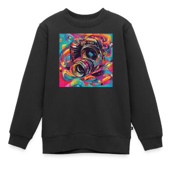 Kamera bunt - Kinder Premium Organic Sweatshirt - Schwarz - Vorne - AI Model Kid Female (0cm)