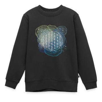 Lebensblume blauglitzernd - Kinder Premium Organic Sweatshirt - Schwarz - Vorne - AI Model Kid Female (0cm)