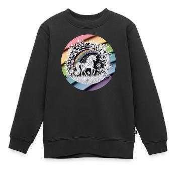 Mignon licorne arc-en-ciel papier découpé - Sweat Premium enfant bio - noir - Devant - AI Model Kid Female (0cm)