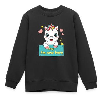Einhorn Hey i'm new here - Kinder Premium Organic Sweatshirt - Schwarz - Vorne - AI Model Kid Female (0cm)