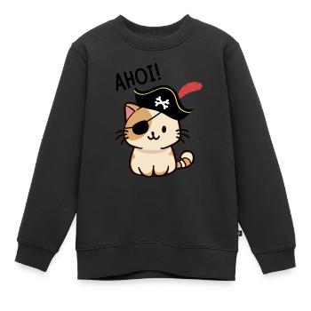 Piratenkatze - Kinder Premium Organic Sweatshirt - Schwarz - Vorne - AI Model Kid Female (0cm)