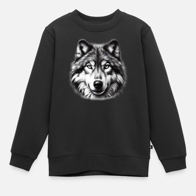 Loup - Sweat Premium enfant bio - noir