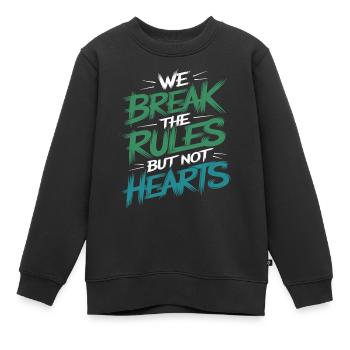 "Wir brechen die Regeln, aber nicht die Herzen" Mutiges Statement - Kinder Premium Organic Sweatshirt - Schwarz - Vorne - AI Model Kid Female (0cm)