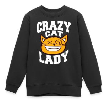 Chat fou Dame Texte Folle Femme Chats Amour - Sweat Premium enfant bio - noir - Devant - AI Model Kid Female (0cm)