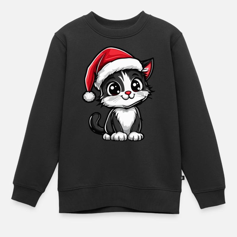 Katze Weihnachten Niedlich - Kinder Premium Organic Sweatshirt - Schwarz