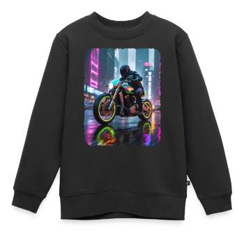 Moto cyberpunk en ville - Sweat Premium enfant bio - noir - Devant - AI Model Kid Female (0cm)