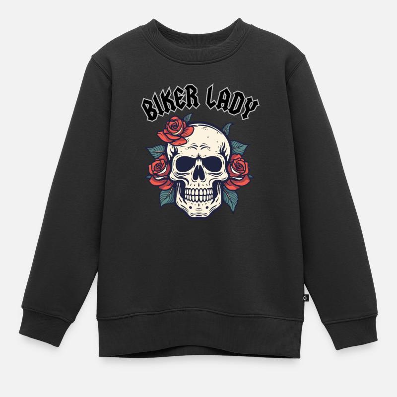 BIKER LADY WITH ROSE - Kinder Premium Organic Sweatshirt - Schwarz