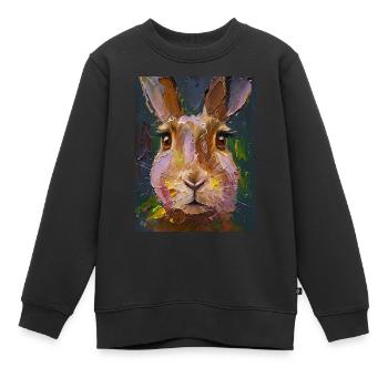 Lièvre peinture peinture huile cadeau - Sweat Premium enfant bio - noir - Devant - AI Model Kid Female (0cm)