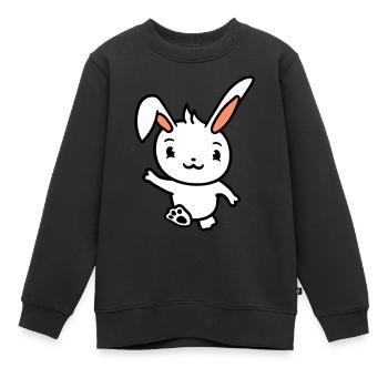 Lapin saluant saluer aller courir courir agiter - Sweat Premium enfant bio - noir - Devant - AI Model Kid Female (0cm)