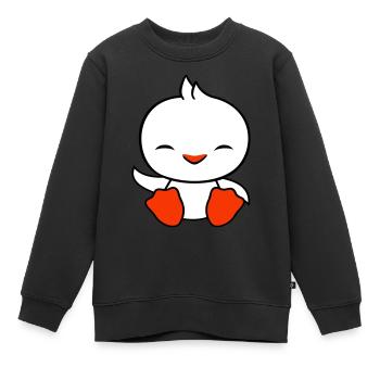 Ente sitzt freundlich glücklich Begrüßung Winken - Kinder Premium Organic Sweatshirt - Schwarz - Vorne - AI Model Kid Female (0cm)