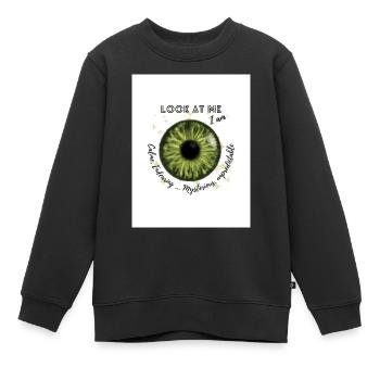 Yeux vert ) - Sweat Premium enfant bio - noir - Devant - AI Model Kid Female (0cm)