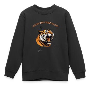 Wecke den Tiger in dir! - Kinder Premium Organic Sweatshirt - Schwarz - Vorne - AI Model Kid Female (0cm)