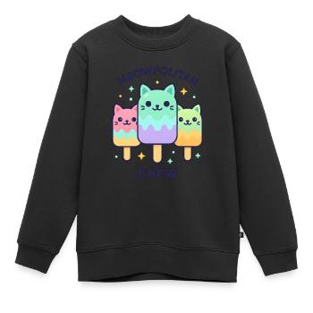 Meowpolitan Crew - Trio de chats glacés Kawaii - Sweat Premium enfant bio - noir - Devant - AI Model Kid Female (0cm)