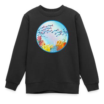 Schwarm bunter Fische im Korallenriff - Kinder Premium Organic Sweatshirt - Schwarz - Vorne - AI Model Kid Female (0cm)