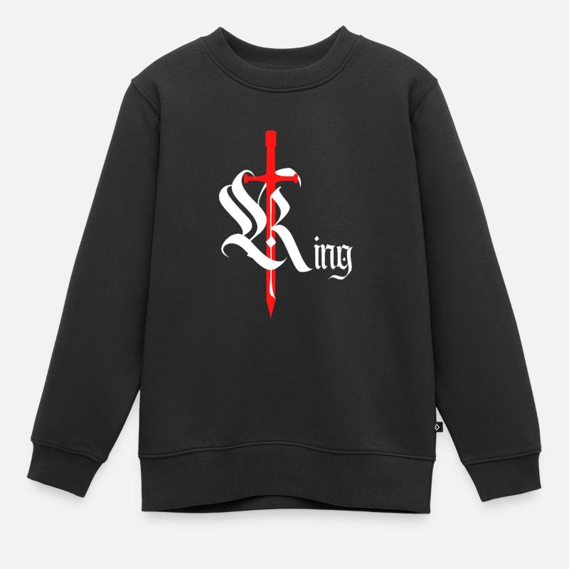 Gothic King Design with Sword white text - Kids Premium Organic Sweatshirt - black