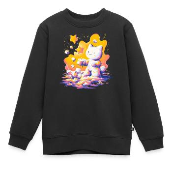 Katzen-Kosmos Neon-Palette - Kinder Premium Organic Sweatshirt - Schwarz - Vorne - AI Model Kid Female (0cm)