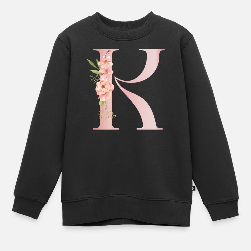 Monogramme floral R pastel - Sweat Premium enfant bio - noir