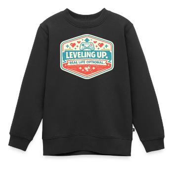 Level Up – Real Life Optional - Kinder Premium Organic Sweatshirt - Schwarz - Vorne - AI Model Kid Female (0cm)