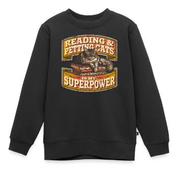Lire et caresser les chats est mon livre sur les super-pouvoirs - Sweat Premium enfant bio - noir - Devant - AI Model Kid Female (0cm)