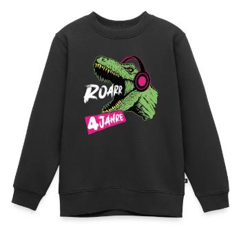 Roarrr, j’ai 4 | T-Rex 4 ans | Dino - Sweat Premium enfant bio - noir - Devant - AI Model Kid Female (0cm)
